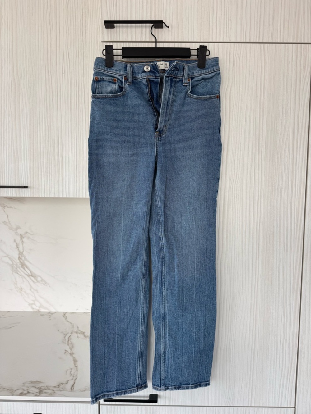 A&F Light Blue Denim Ankle Straight Ultra High Rise Jeans